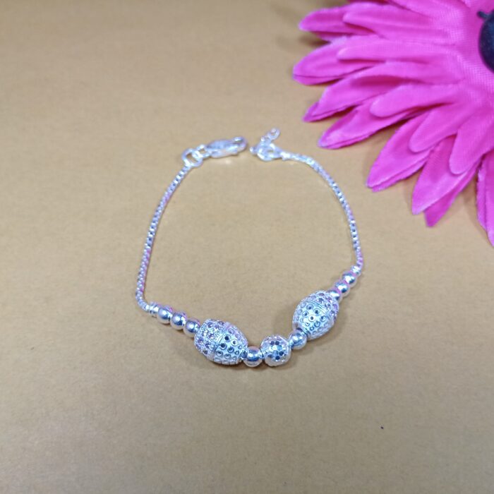 Pure Silver Beaded Charm Bracelet