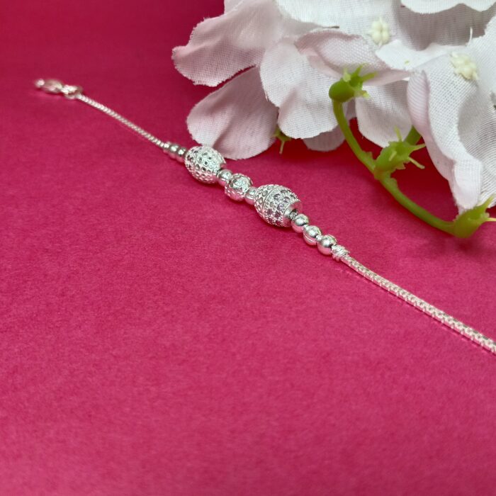 Pure Silver Beaded Charm Bracelet