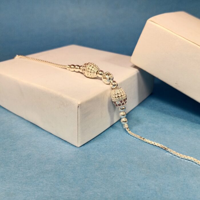 Pure Silver Beaded Charm Bracelet