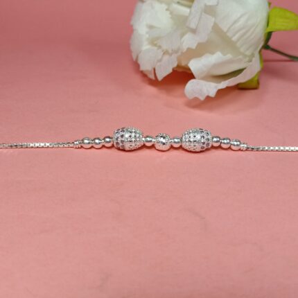 Pure Silver Beaded Charm Bracelet