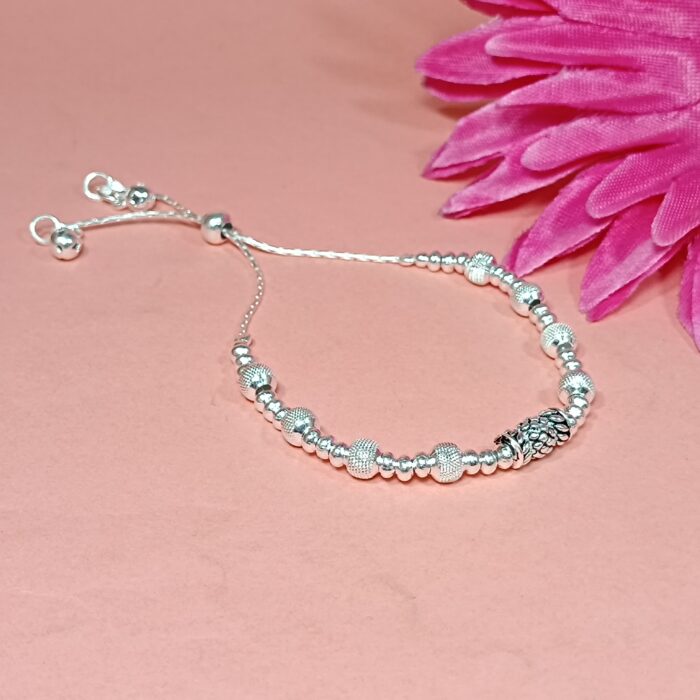 Pure Silver Adjustable Beaded Bracelet