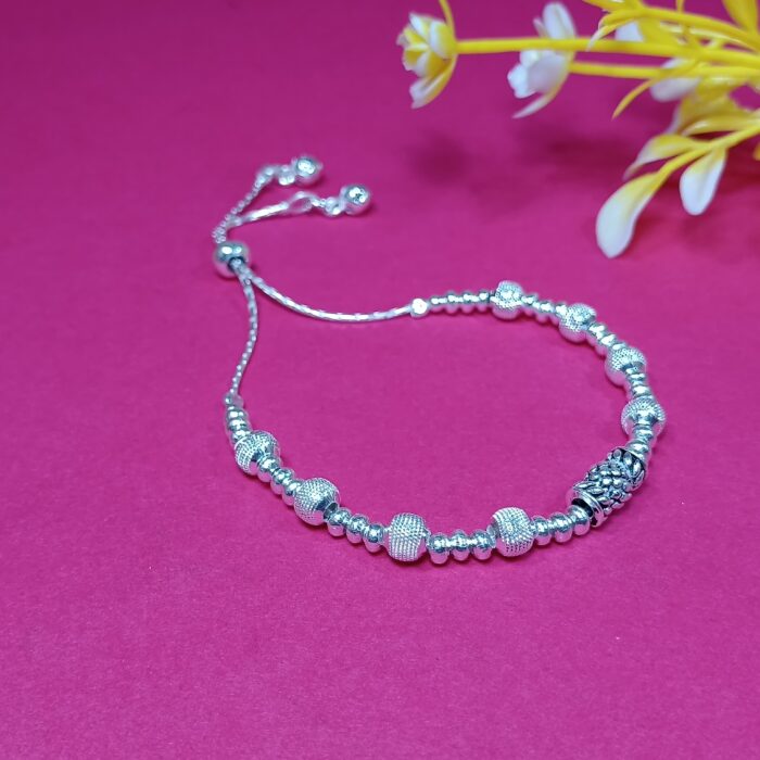 Pure Silver Adjustable Beaded Bracelet
