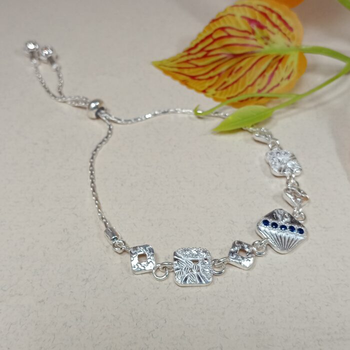 Pure Silver Geometric Charm Bracelet