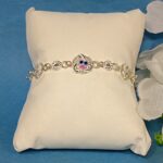 Pure Silver Adjustable Bracelet – Elegant Oval Charm Design with Delicate Detailing