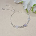 Pure Silver Adjustable Bracelet – Elegant Oval Charm Design with Delicate Detailing