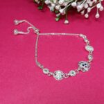 Pure Silver Adjustable Bracelet – Elegant Oval Charm Design with Delicate Detailing