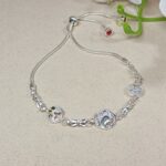Pure Silver Adjustable Bracelet – Graceful Heart & Bow Charm Design for Women