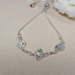 Emerald Bloom Pure Silver Bracelet – Adjustable Artistic Charm Design