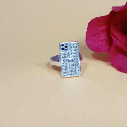 Pure Silver Smartphone-Inspired Ring – Modern CZ Studded Design