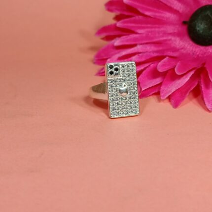Pure Silver Smartphone-Inspired Ring – Modern CZ Studded Design