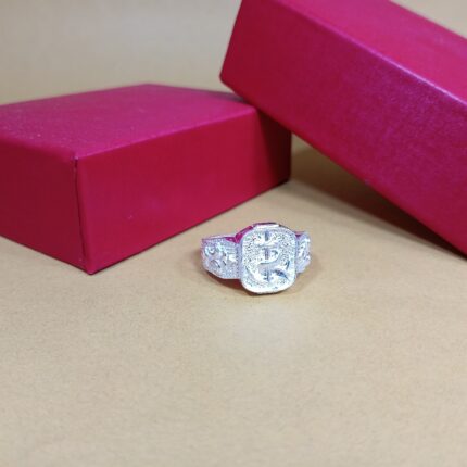Pure Silver Stylish Ring – Bold “B” Engraved Design
