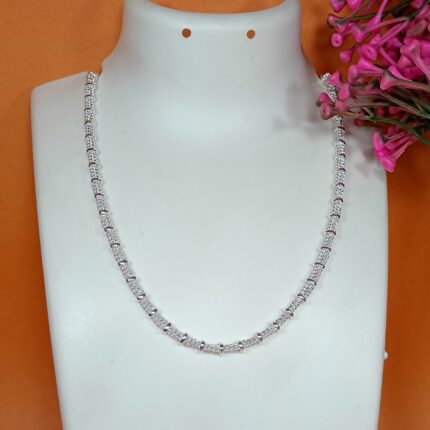 Pure Silver Cylindrical CZ Chain – Elegant Sparkling Design