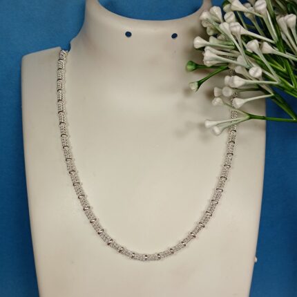 Pure Silver Cylindrical CZ Chain – Elegant Sparkling Design