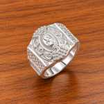 Pure Silver Heritage Ring – Bold Engraved Design