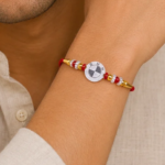 925 Silver BMW Logo Rakhi with Pearl & Bead Accents