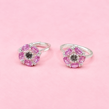 Floral Ruby Pure Silver Toe Ring