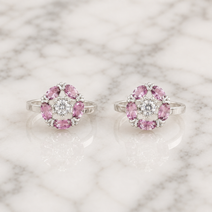 Floral Ruby Pure Silver Toe Ring