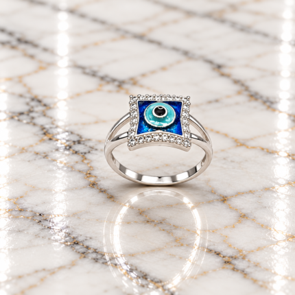 Evil Eye Charm Silver Ring