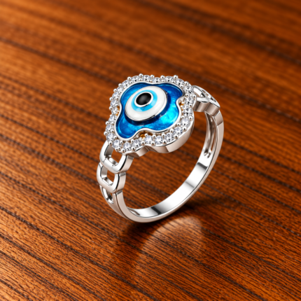 Floral Evil Eye Ring Pure Silver