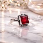 925 Silver Square Red Stone Women’s Ring