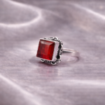 925 Silver Square Red Stone Women’s Ring