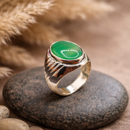 925 Silver Oval Green Agate Ring