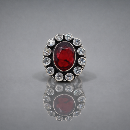 925 Silver Oval Red Stone Ring
