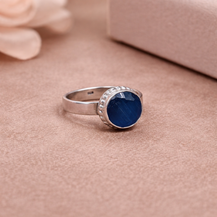 925 Sterling Silver Blue Onyx Round Ring