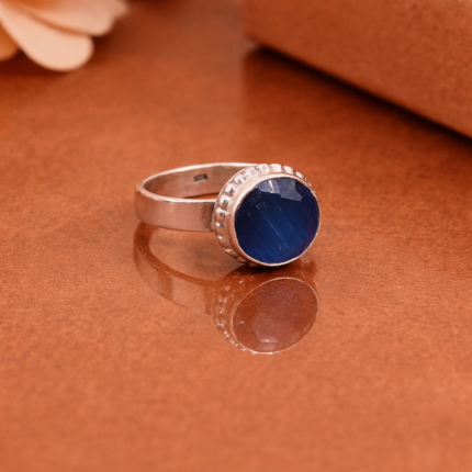 925 Sterling Silver Blue Onyx Round Ring