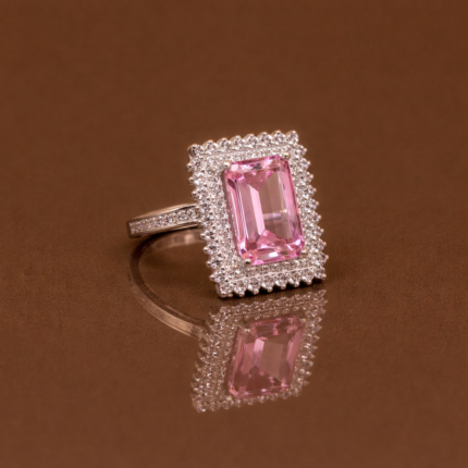 Royal Pink Emerald-Cut 925 Silver Ring