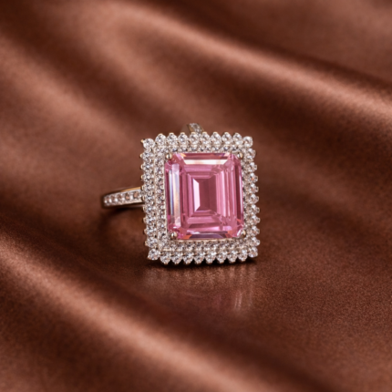 Royal Pink Emerald-Cut 925 Silver Ring