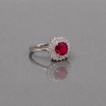 Ruby Red Halo Blossom 925 Silver Ring