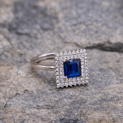 Royal Blue Emerald-Cut 925 Silver Ring