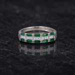 Emerald Green Baguette Row 925 Silver Ring