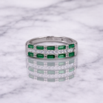 Emerald Green Baguette Row 925 Silver Ring