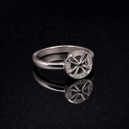 Crystal Bow Disc 925 Silver Ring