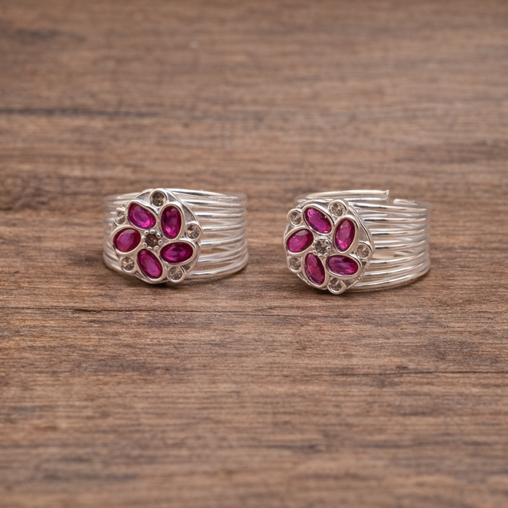 ChatGPT Image Mar 13, 2026, 01_53_43 PM Floral Ruby Pure Silver Toe Ring