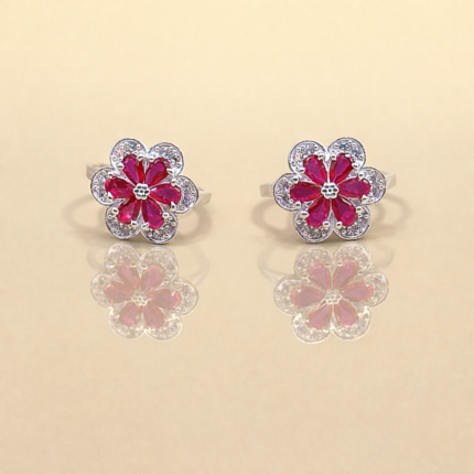 Pink Floral Pure Silver Toe Ring