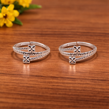 Pure Silver Dual Floral Toe Ring