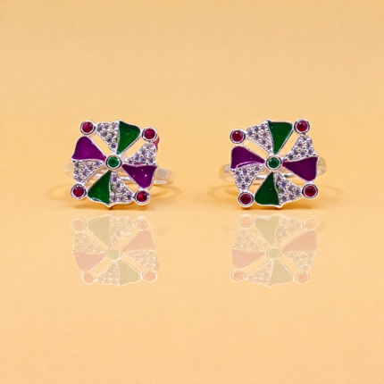 Dual Tone Petal Pure Silver Toe Ring