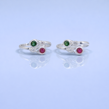 Dual Stone Pure Silver Toe Ring