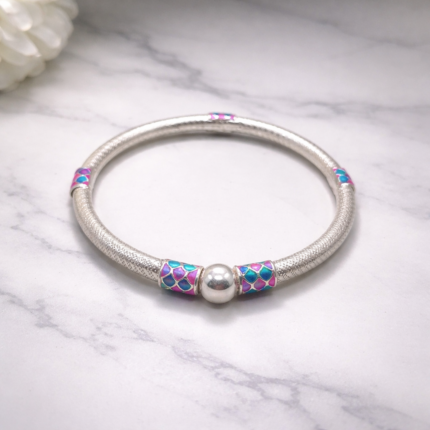 Pure Silver Enamel Pattern Bangle