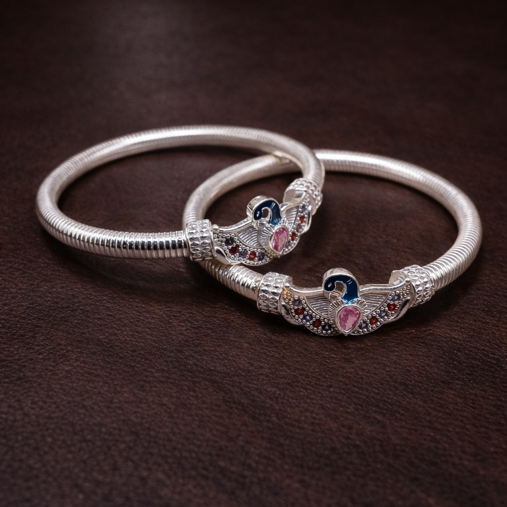 ChatGPT Image Mar 7, 2026, 12_32_03 PM Pure Silver Peacock Design Bangle