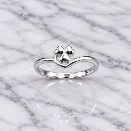 925 Silver Paw Print Heart Ring