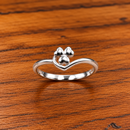 925 Silver Paw Print Heart Ring