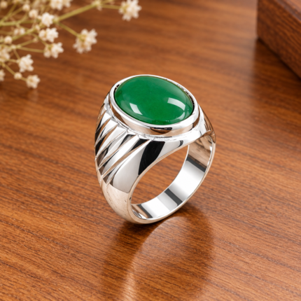 925 Silver Oval Green Agate Ring
