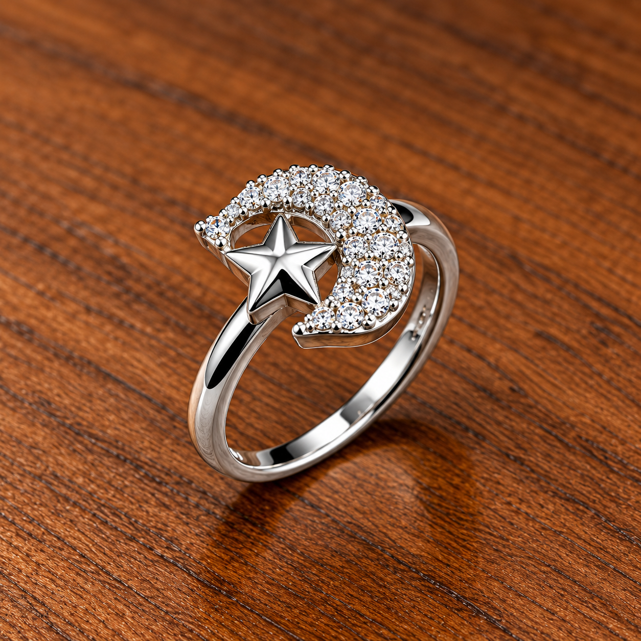925 Silver Crescent Dolphin Star Ring - Silver Trendy