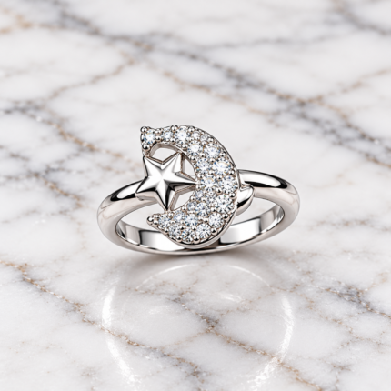 925 Silver Crescent Dolphin Star Ring