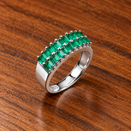 925 Silver Emerald Dual Row Ring