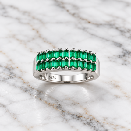 925 Silver Emerald Dual Row Ring